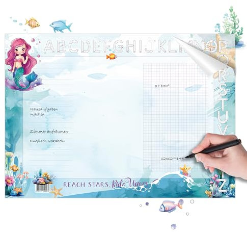 TOBJA Schreibtischunterlage Kinder Meerjungfrau, DIN A3, ABC Leiste, 25 Blätter – Spaß & Kreativität mit der Schreibtischunterlage Papier | Malunterlage für Mädchen
