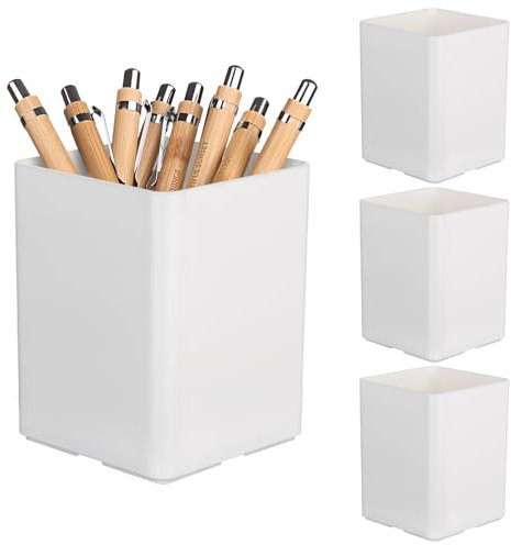 HAOWANWW 4 Pcs Pen Holder for Desk Pencil Holder White Pen Pot Square Plastic Pencil Organizer Pen Cup Makeup Brush Storage Organizer Waterproof Multifunctional for School Home Office Supplies