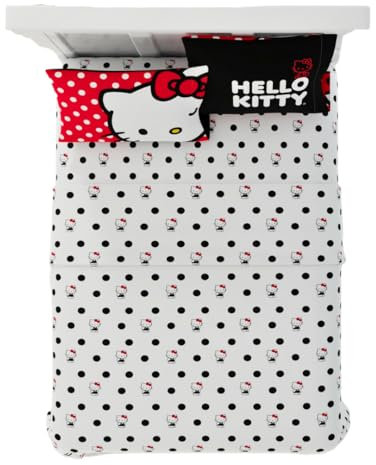 Franco Collectibles Hello Kitty Bettwäsche-Set, superweiche Mikrofaser, 4-teiliges Queen-Size-Bettlaken-Set, gepunktet, offizielles Lizenzprodukt
