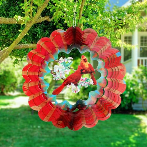 Moulin à Vent d'Extérieur, Moulin à Vent en Fer Inoxydable en Forme d'Oiseau Rouge Décoration Artistique Cinétique à Suspendre pour l'Intérieur et l'Extérieur pour Jardin Pelouse Patio