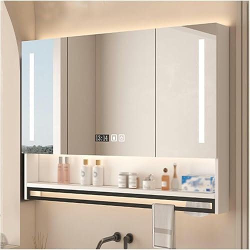 Bathroom Wall Mounted Storage，Oversized Bathroom Wall Storage Organizer Over The Vanity, Triple or Two Doors Mirror Cabinet，Toilet (No Back Board)，White，Black(Black,W120cm*H70cm/W47in*H28in)-1