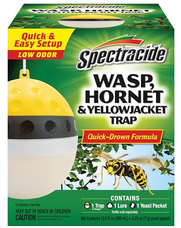 Spectracide Wasp, Hornet & Yellowjacket Trap, Hanging Wasp & Hornet Trap with a Quick-Drown Formula That Submerges & Kills Insects, 1 Count