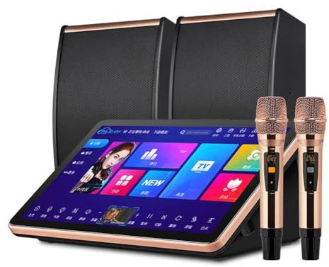 XCSCUK Karaoke Systems, Capacitive Touch Screen Karaoke Machine with Wireless Microphone, AI Intelligent Voice Control Song Function (Black)