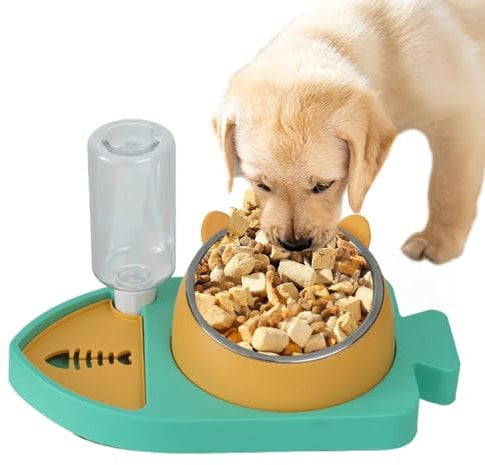 Oldmoom Automatic Dog Water Bowl, Automatic Cat and Water Feeder, Fish Shaped Cat Bowls, Pet Feeder, Water Dispenser for Small Dogs,