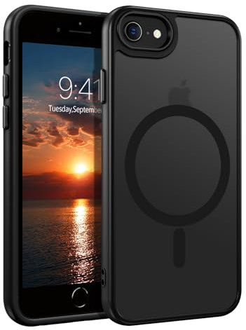 VENINGO Funda Magnética para iPhone SE 3/2 (Modelo 2022/2020) iPhone 8/7/6/6s, Slim Antigolpes Anti-Arañazos Translúcido Mate Trasera, Negro