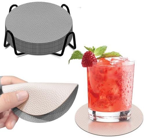 Untersetzer Gläser 12er Set,Doppelseitigen Untersetzer Gläser,mit Halter,Getränkeuntersetzer,Rund rutschfest Glasuntersetzer(Grau Weiß)
