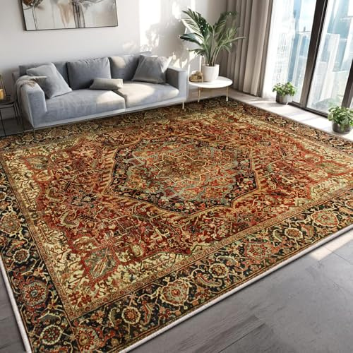 MOONLIGHT20015 Washable Rugs Living Room Large 200x290 cm - Fluffy Vintage Area Rugs for Bedroom - Non- Slip Low Pile Soft Boho Rug Carpets for Lounge - Traditional Rug for Dining Room, Majestic