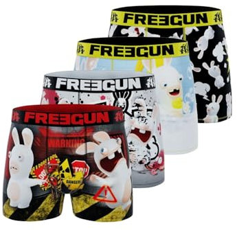 FREEGUN Boxer Homme Lapins Crétins, Caleçon Homme, Ultra-Doux et Confortables (Lot de 4) L
