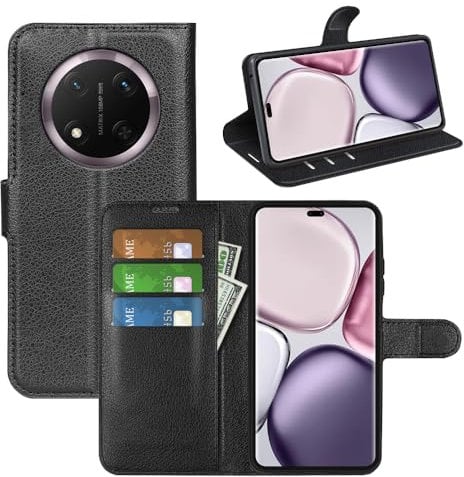 Fertuo Cover per Honor Magic 7 Lite 5G, Custodia Portafoglio Cover a Libro in Pelle Flip Case con Silicone Bumper, Fibbia Magnetica, Porta Carte, Kickstand, per Honor Magic 7 Lite 5G, Nero