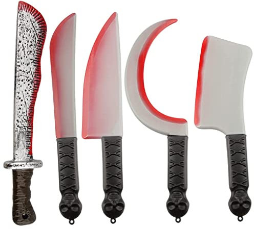 5 Pack Halloween Simulation Plastic Machete Props, Scary and Realistic Machete Props with Fake Blood