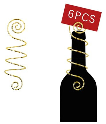 CNglam Wine Bottle Place Card Holders Wedding Table Number Holder Gold Metal Wire Photo Holder for Vineyard Inspired party Table Number Sign(6 PCS)