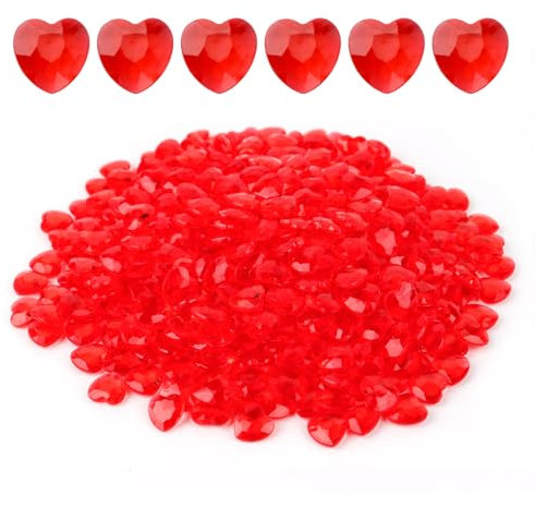BigKego 500 Stück Herzen Diamant Kristalle 12mm Rot Dekosteine Dekorative Acryl Herzen Deko Konfetti Glitzernde Streudeko Tischdeko zum DIY Verzieren Dekoration Hochzeit Verlobung Valentinstag