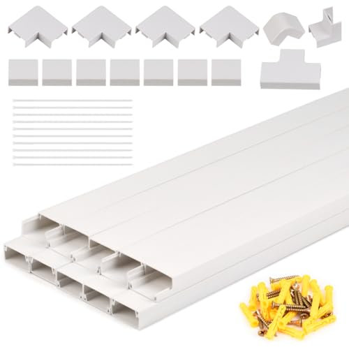 CENBEN 4M White Cable Trunking Kit, Self-Adhesive Wire Cable Hider Wall Cord Covers, Wall-Mounted Wire Channels to Hide Wires for Cables Management in Home or Office (White, 10PCS 40x3cm)