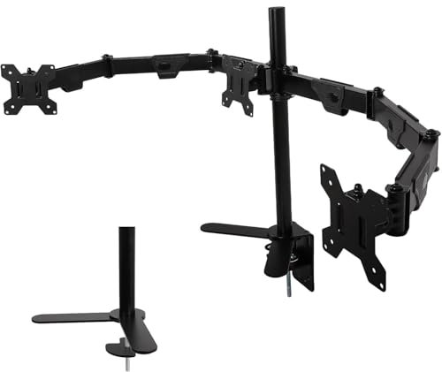 3 Monitor Desk Mount – Triple Monitor Stand Fits 17-32 Inch Screens (Max 19.8 lbs Each) – Adjustable Computer Stand – VESA Compatible – Clamp/Grommet Base – Perfect for Home & Office