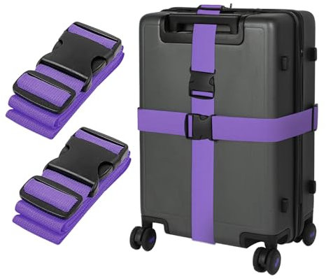 Koffergurt Koffer Band 2er Set 195cm Gepäckgurt Lang Koffer Gepäckgurte Kofferband Gurt Kofferbänder sicher & auffällig,Verstellbare Koffer Gepäckgurte Luggage Strap für Koffer-Lila