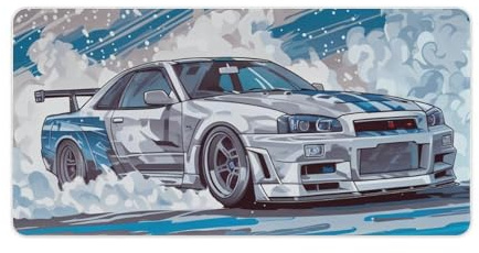 FeoYoed Cool Drift Car JDM R34 Large Gaming Mouse Pad Non-Slip Rubber Base Desk Mat Computer Accessories for Office & Gaming Setups 30x60cm