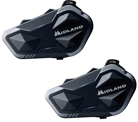 Midland - Interfono Moto Bluetooth Coppia BTR1, Auricolari Casco Moto Impermeabili IPX6, Portata 800m, 4 Persone Conference, Batteria 23H, Parallel Audio, Connessione GPS/Musica, Conforme ECE 22.06