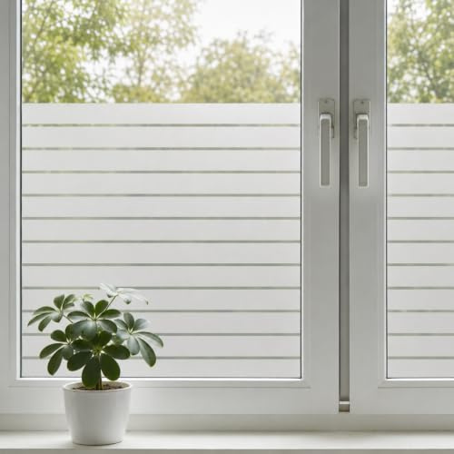 shinfly Fensterfolie Streifen 75 x 200 cm, Fensterfolie Blickdicht, Sichtschutzfolie Fenster Milchglasfolie, selbsthaftend statisch haftend, Anti-UV, für Bad, Büro & Wohnzimmer