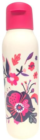 Tupperware to Go Eco Eco Eco Easy Flip Top Botella EcoEasy para bebidas carbonatadas, 750 ml, diseño de flores, color beige y rosa