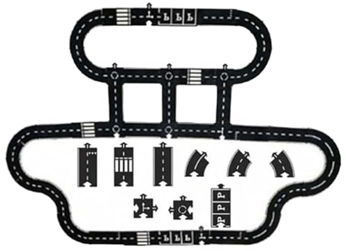 Flexible Road Tracks for Kids, Indestructible Rubber Puzzle Highway System, Waterproof Bath & Beach Car Toy, Montessori Educational Circuit Gift Set (50B)