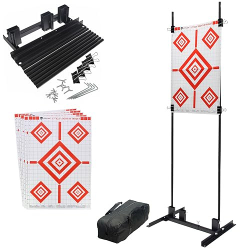 Shooting Target Holder Stand Set – Adjustable Metal Stand for Air Rifles, Airsoft, BB Guns & Paintball, Portable Target Holder with Clips, Pegs & Carry Bag for Home or Range Practice