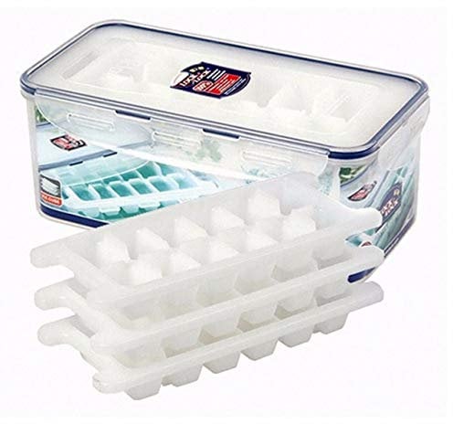 LOCK & LOCK Eiswürfelform mit Eiswürfelbehälter & Deckel im 4-teiligen Set - Premium Eiswürfelbereiter bpa frei - Gefrierform für Eiswürfel - 3,4 l