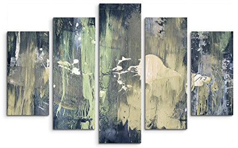 5 teiliges Wandbild auf Leinwand (Gesamt: H: 100cm B: 160cm) Keilrahmenbild Canvas Fotodruck Leinwandbild Leinwanddruck Kunstdruck Wandbild blau grün beige gemalt