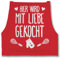 Schürze - Kochschürze - Erwachsene - Hier wird mit Liebe gekocht - 85x69 - Rot - damen schürzen küche küchenschürze koch kocht backschürze lustige geschenke für köche köchin geschenk