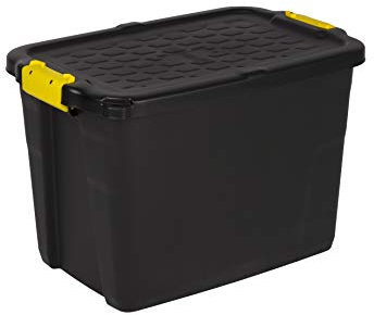 Kreher abschließbare Aufbewahrungsboxen mit Deckel, TOUGH-Serie, bruchsichere Transportboxen aus Kunstststoff, Schwarz, verschiedene Größen (42 Liter)