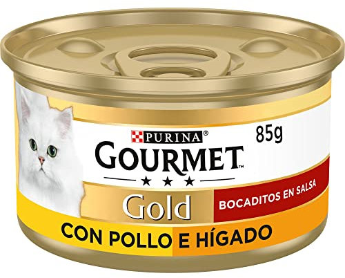 GOURMET Gold Bocaditos en Salsa, Comida Húmeda para Gato Adulto, Paté de Pollo e Hígado, Pack de 24 Latas de 85 g