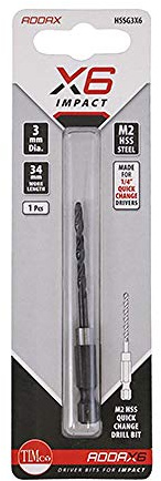 PACK OF 1 x TIMCO ADDAX (X6) IMPACT QUICK CHANGE DRILL BIT 1/4 DRIVER 3mm HSS STEEL