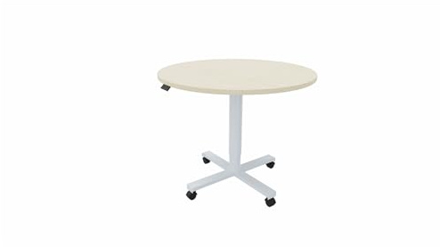 Geramöbel Konferenztisch mit Hubsäule, Kreisform, Gestell auf Rollen, D-900x680-1120, Ahorn