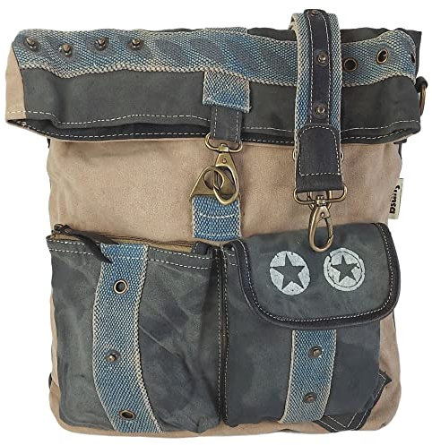 Sunsa Taschen. Umhängetasche. Damen Tasche. Damentasche mit Viele Frontfächern. Große Handtasche aus Canvas/Leinwand und Leder. Vintage Unisextasche. Geschenk für Sie/Ihn
