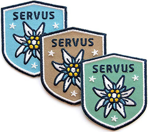3 x Edelweiss Patch gestickt 51 x 60 mm/Aufbügler Aufnäher Patches Applikation Bügelbild Abzeichen zum aufbügeln aufnähen/Tracht Loden Lederhose Dirndl Janker Filzhut/Club of Heroes (Set A)