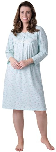 Camille Organic Cotton Women's Nightie | Floral Knee Length Lightweight Ladies Cotton Nightdress, Relaxed Fit Traditional Nighty with Long Sleeves