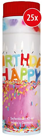 PUSTEFIX Seifenblasen Set I 25 x Klassik 42ml Geburtstag Torte I Bunte Geburtstag-Bubbles Made in Germany I Seifenblasen für Hochzeit, Standesamt, Kindergeburtstag I 25 x 42 ml Vorteilspack