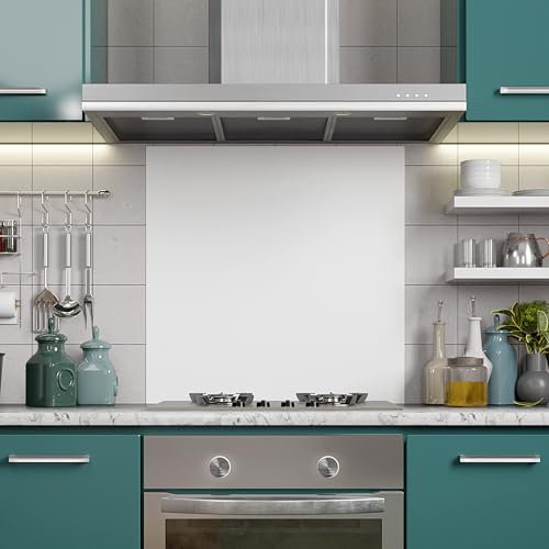 Home Supplies White Tempered Glass Splashback for Kitchen, 6mm Toughened Glass Heat Resistant Splashbacks for Cookers (White, 6060)