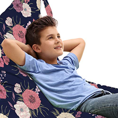 ABAKUHAUS Dahlie Unicorn Toy Bag Lounger Stuhl, Vintage-Blüten-Pfingstrose Mohn, Hochleistungskuscheltieraufbewahrung mit Griff, Getrocknete Rose Pale Pink
