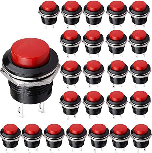 VISSQH 25pcs Momentary Push Button Switch,12V mini botón pulsador interruptor, 2 pin botón de redondo,SPDT botón pulsador interruptor CA 6A/125V 3A/250V