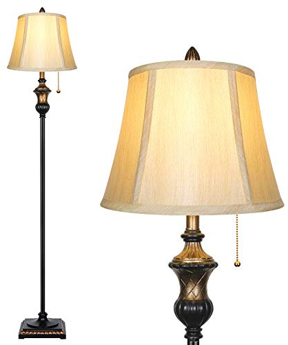 TOBUSA Traditional Floor Lamp, Classic Standing Lamp with Bronze Fabric Shade, Vintage Elegant Tall Pole Lamp for Living Room Bedroom Office Reading, Rustic Upright Floor Lights, Pull Chain Switch