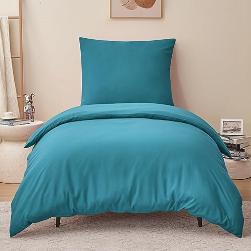 RUIKASI Housse de Couette 140x200 cm Bleu Canard avec Fermeture Éclair – Parure de Lit 1 Personne pour Lit 90x190 avec 1 Taie d'oreiller 65x65 cm – Ensemble en Microfibre Infroissable