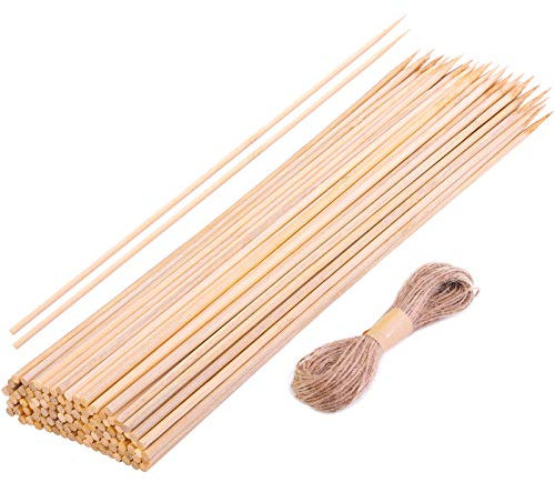 Elcoho 120 bastoncini di bambù da 30,5 cm per piante da giardino, pali in legno con spago di iuta per piante, fiori, giardino, naturale