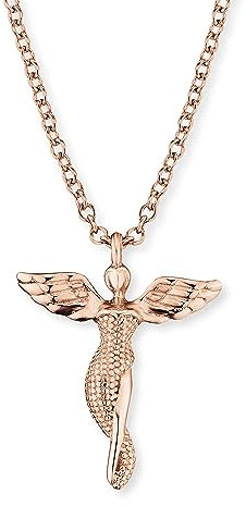 Engelsrufer Damen Halskette aus rosévergoldetem Sterling Silber mit Engel Anhänger, Karabinerverschluss, in zwei Längen verstellbar, nickelfrei, ERN-LILANGEL-R
