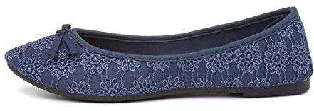Lilley Gwen Womens Navy Lace Slip On Ballerina - Size 4 UK - Blue