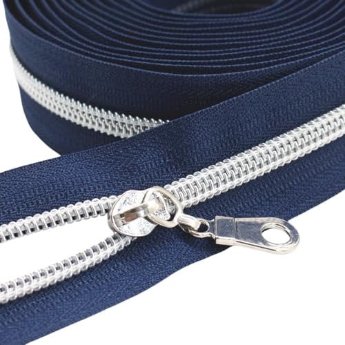 YaHoGa 9 m silberfarben endlos Reißverschluss Meterware Dunkel Blau reissverschluss 6mm-Spirale + 25 Nonlock-Zipper (silberfarben Dunkel Blau)