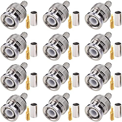 Greluma 12 Stück 50 Ohm BNC Crimpstecker für RG58, RG142, RG400, LMR195