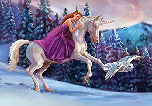 Fototapete Einhorn Mädchen Märchen Fantasy Kinderzimmer Wandtapete Vlies Tapete Latexdruck UV-Beständig Geruchsfrei Hohe Auflösung Montagefertig (11682, V8 (368x254 cm) 4 Bahnen)