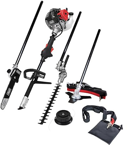 Scheppach Outil Multi-Fonctions 4en1 Thermique MFH3300-4P | Coupe-Bordure - Débroussailleuse - Elagueuse - Taille-haie | Puissance 1,22 CV | Moteur 2 Temps | avec bandoulière et protège-Hanches