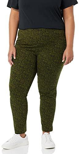 Amazon Essentials Pantaloni alla Caviglia Aderenti ed Elasticizzati con Cerniera Laterale Donna, Nero Verde Oliva Stampa Animalier, 44