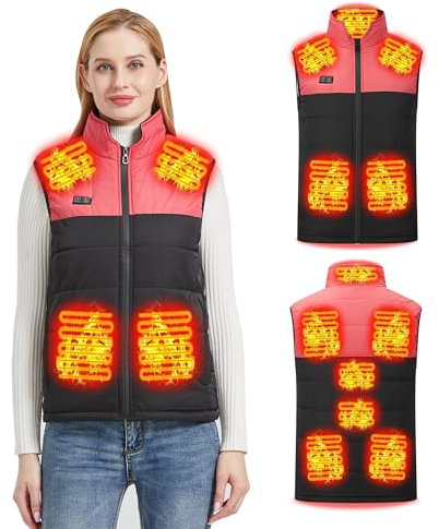 joyvio Heated Vests - Heated Body Warmer Women/Men Heated Gilet, 3 Temperature Levels Electric Heating Jacket, Machine Washable Heated Waistcoat for Outdoors, Hiking (Excluded Power Pack), Pink, M…